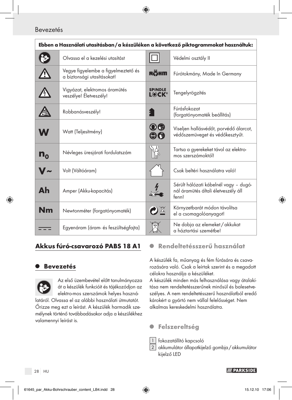 Bevezetés | Parkside PABS 18 A1 User Manual | Page 27 / 79