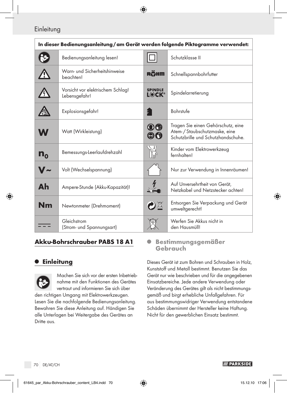 Einleitung | Parkside PABS 18 A1 User Manual | Page 69 / 79