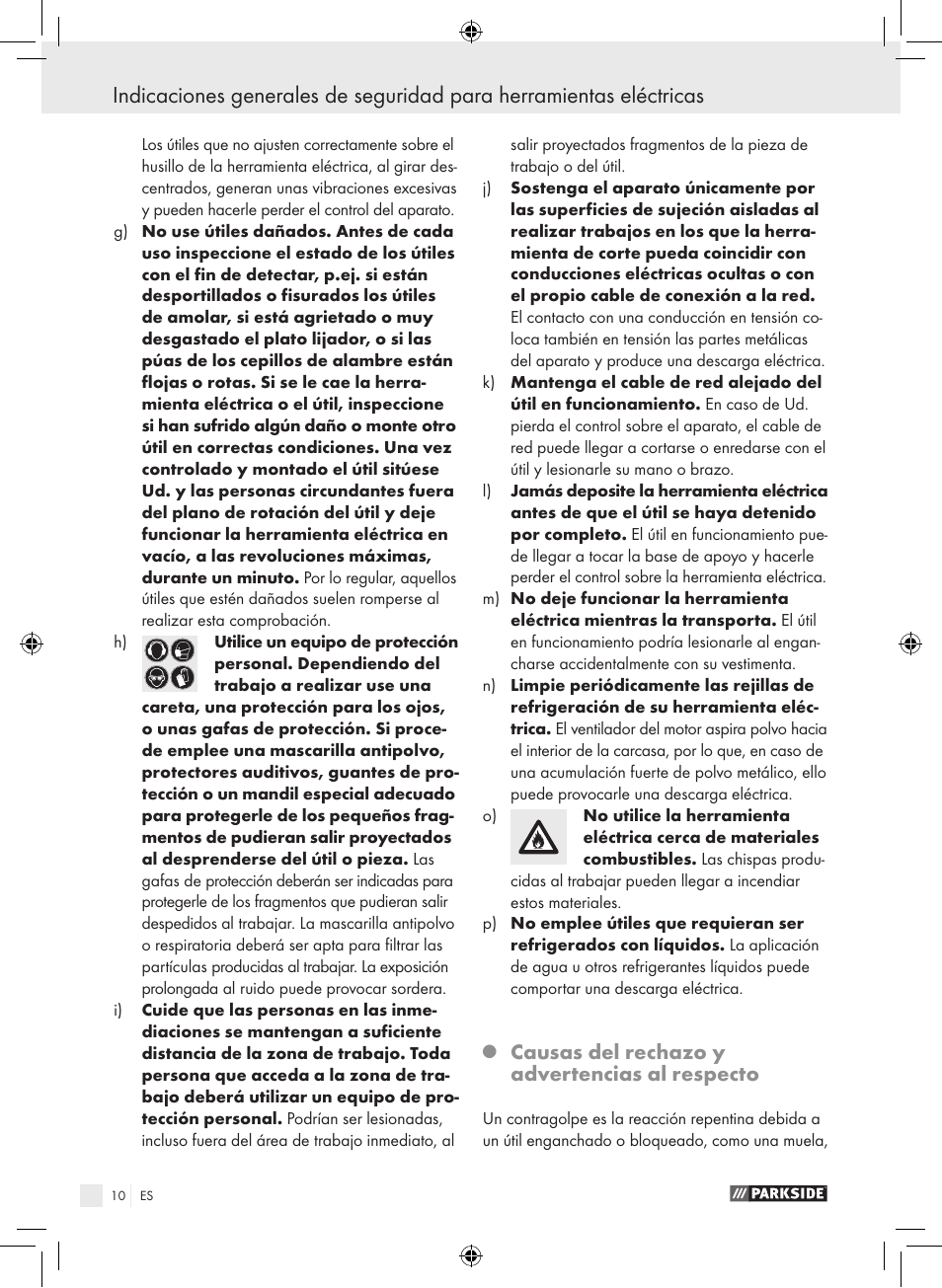 Causas del rechazo y advertencias al respecto | Parkside PWS 230 A1 User Manual | Page 10 / 77