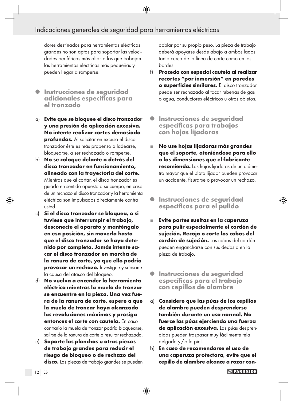 Parkside PWS 230 A1 User Manual | Page 12 / 77