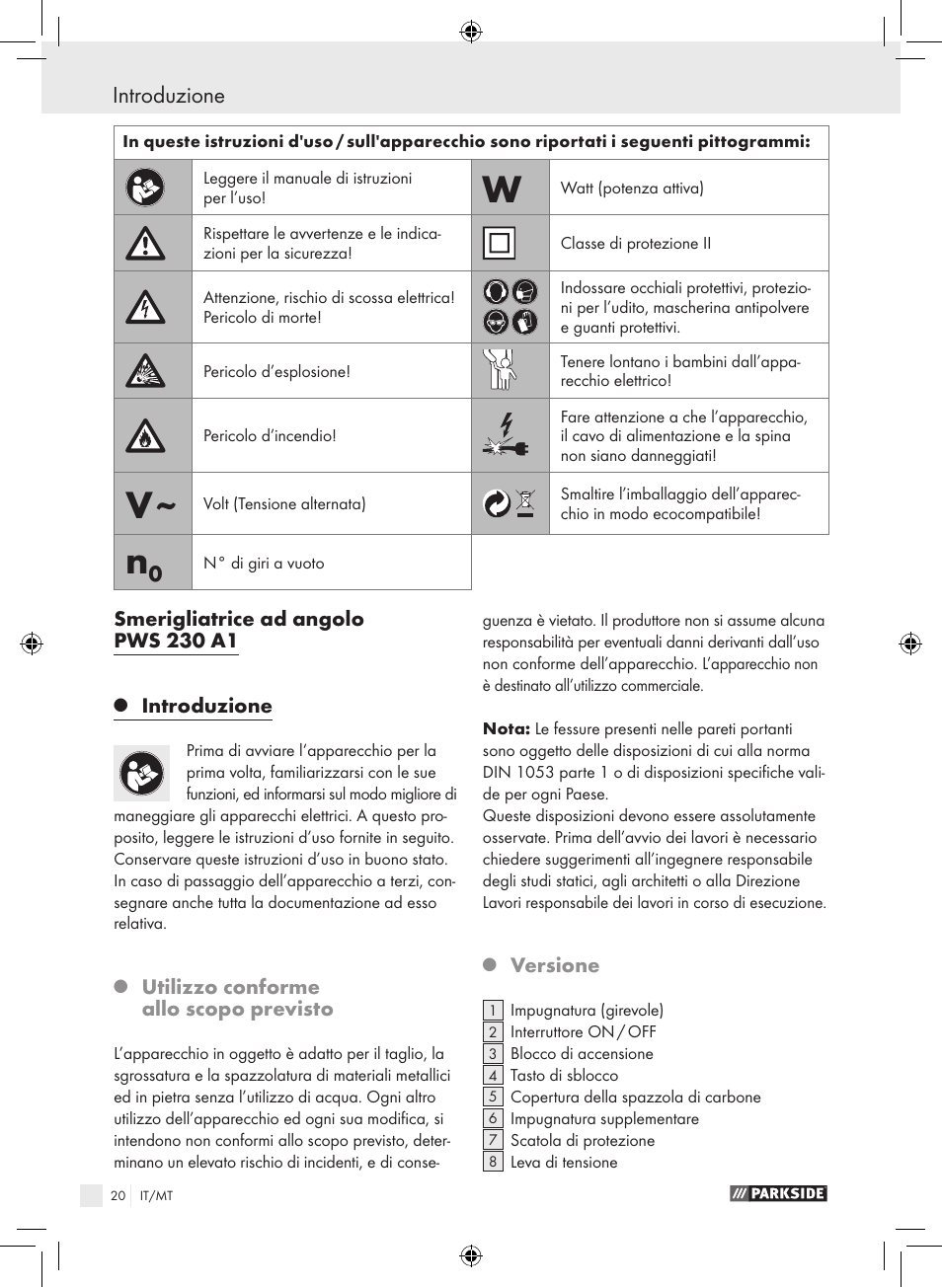 Introduzione | Parkside PWS 230 A1 User Manual | Page 20 / 77