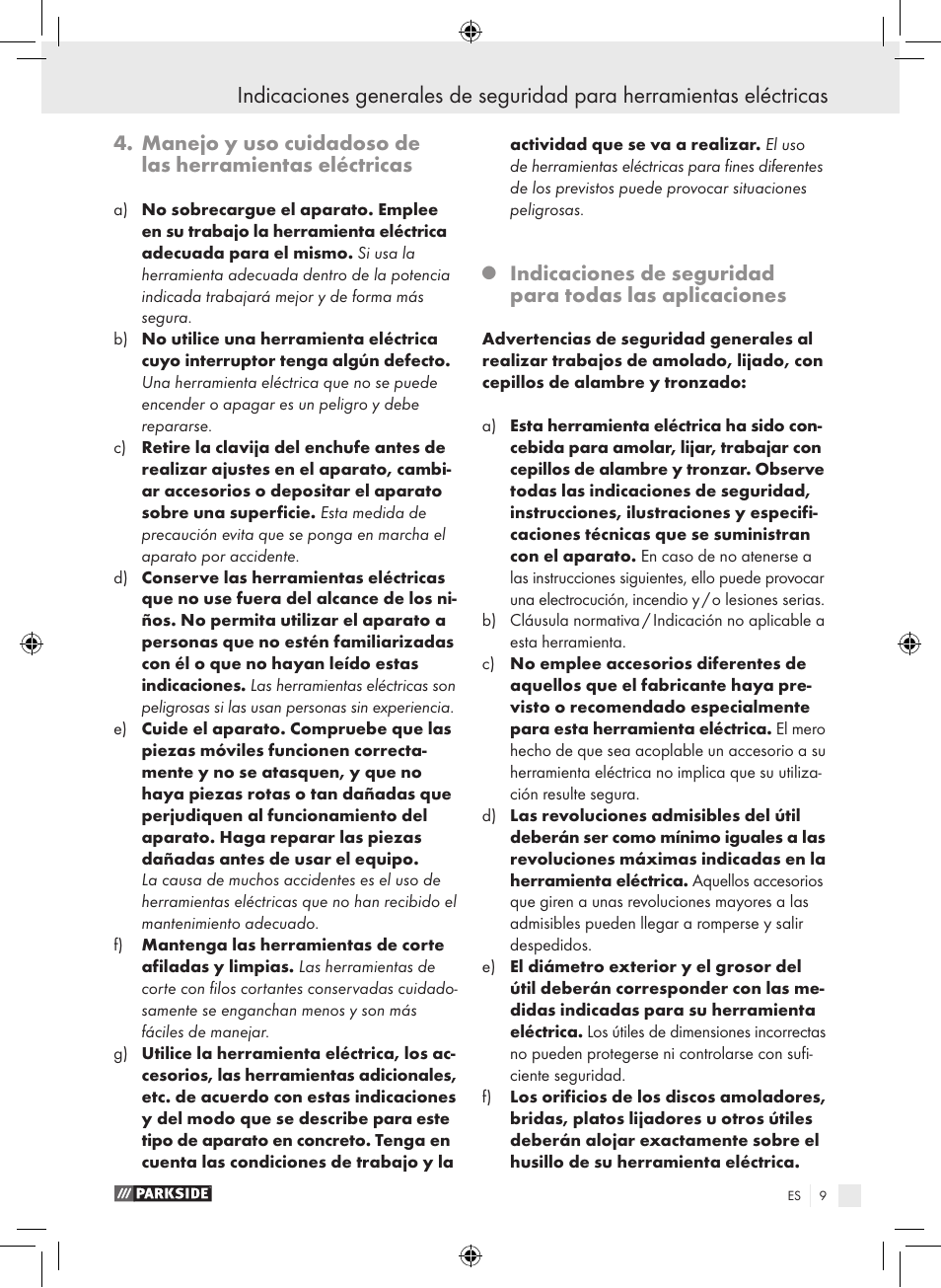Parkside PWS 230 A1 User Manual | Page 9 / 77