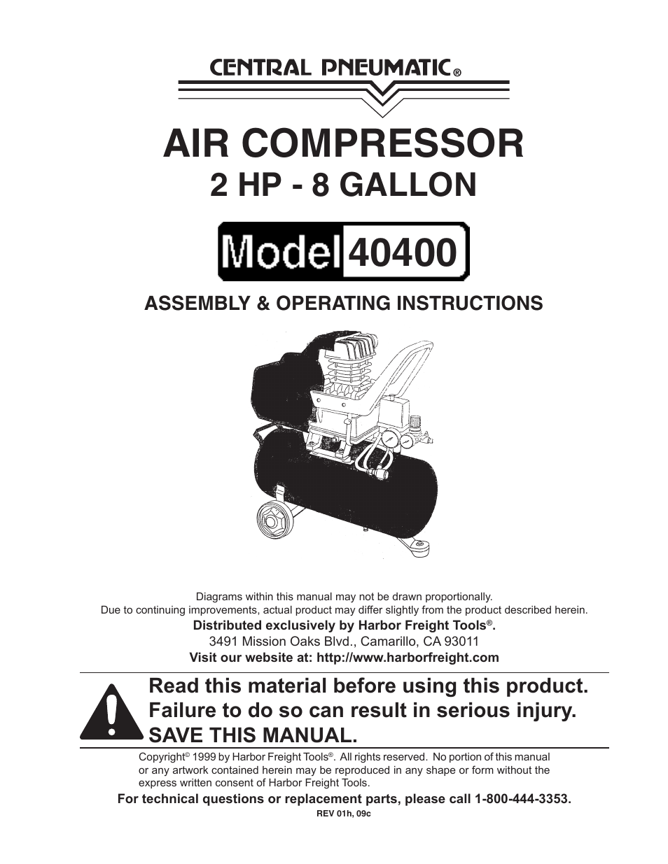 Harbor Freight Tools Model 40400 User Manual | 9 pages