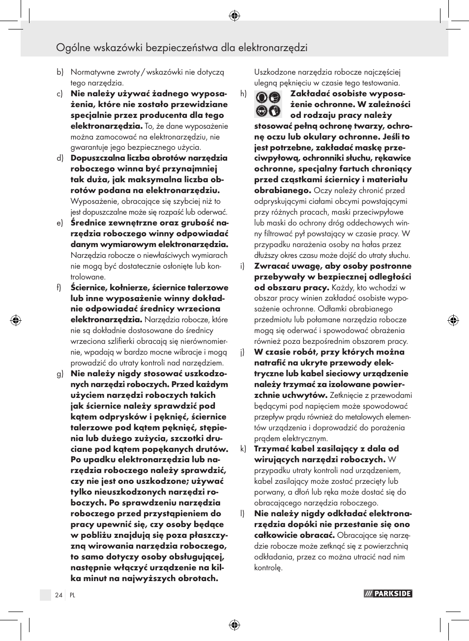 Parkside PWS 230 A1 User Manual | Page 24 / 105