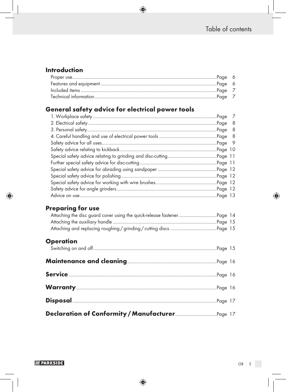 Parkside PWS 230 A1 User Manual | Page 5 / 105