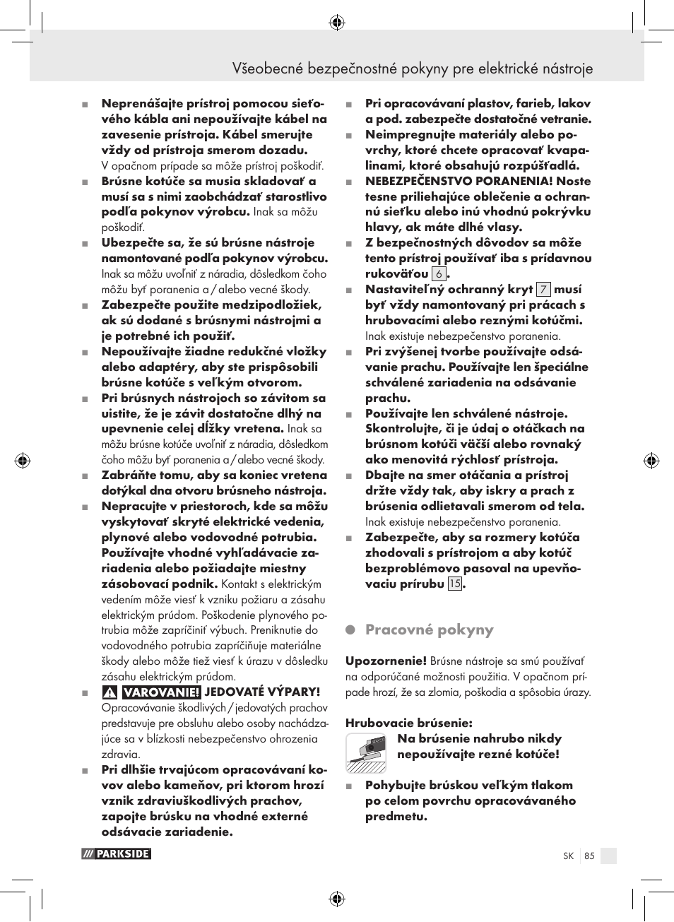 Pracovné pokyny | Parkside PWS 230 A1 User Manual | Page 85 / 105