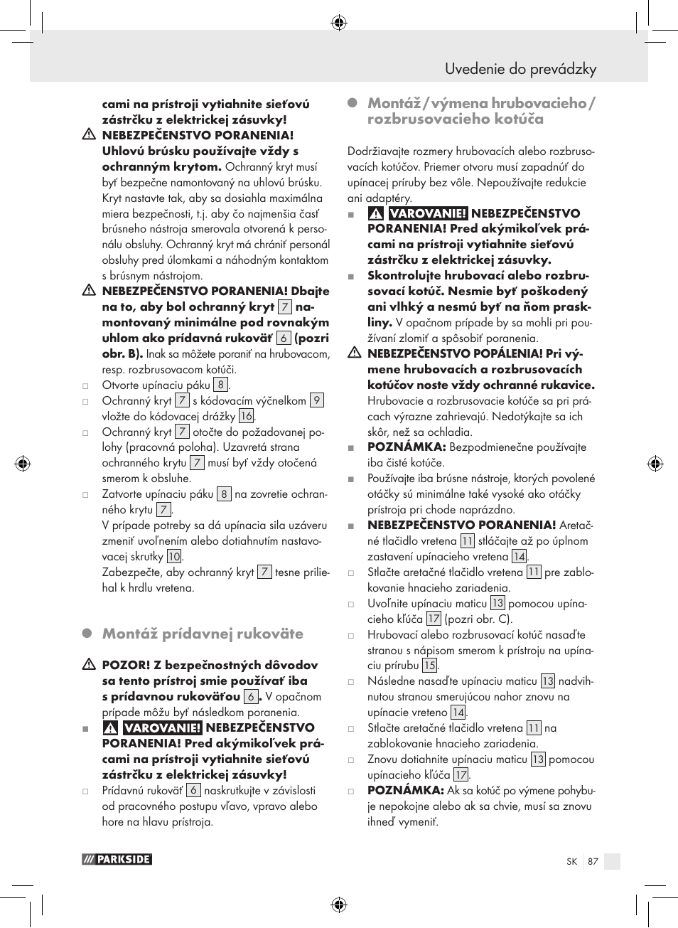 Uvedenie do prevádzky, Montáž prídavnej rukoväte | Parkside PWS 230 A1 User Manual | Page 87 / 105