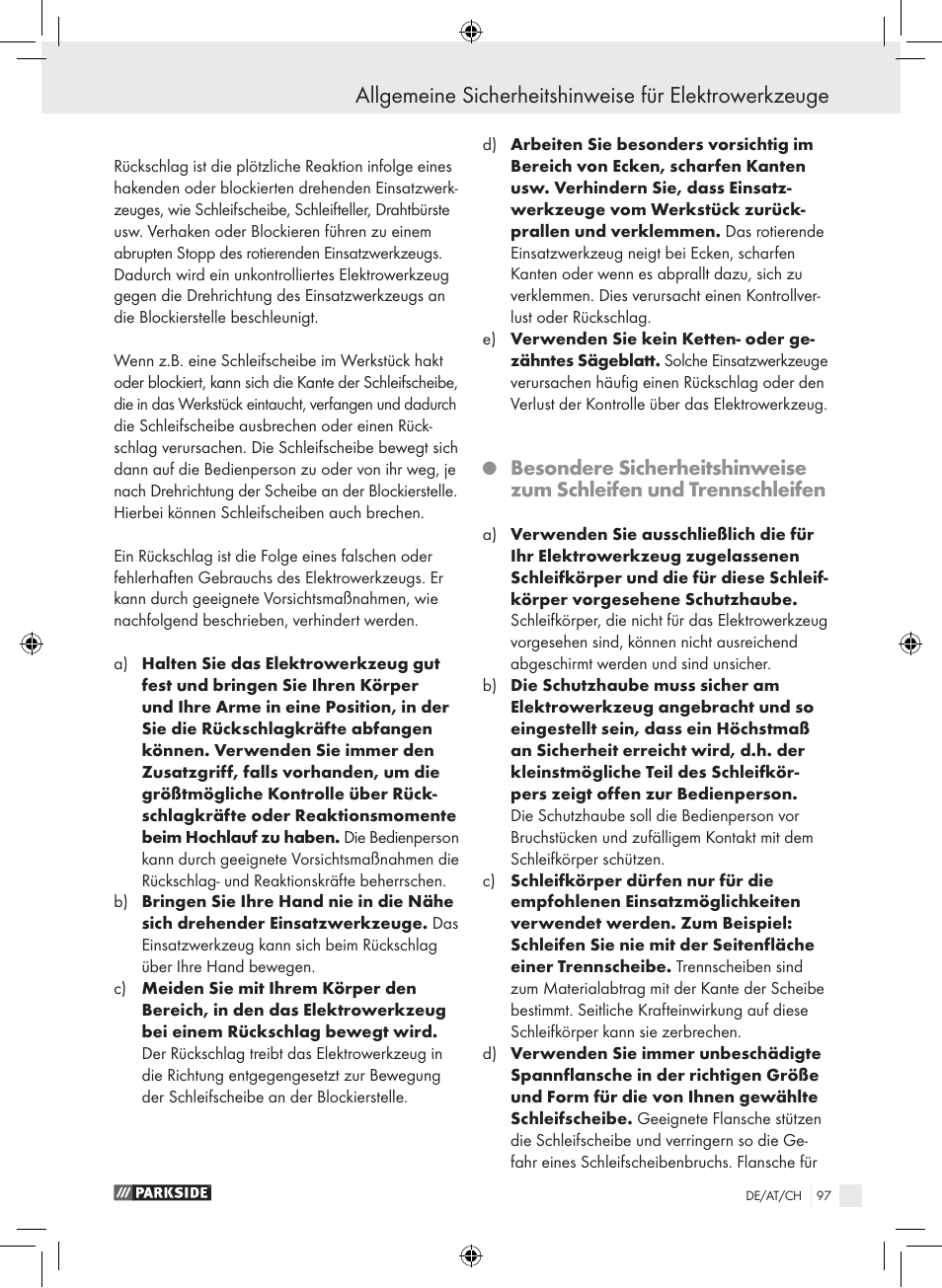 Parkside PWS 230 A1 User Manual | Page 97 / 105