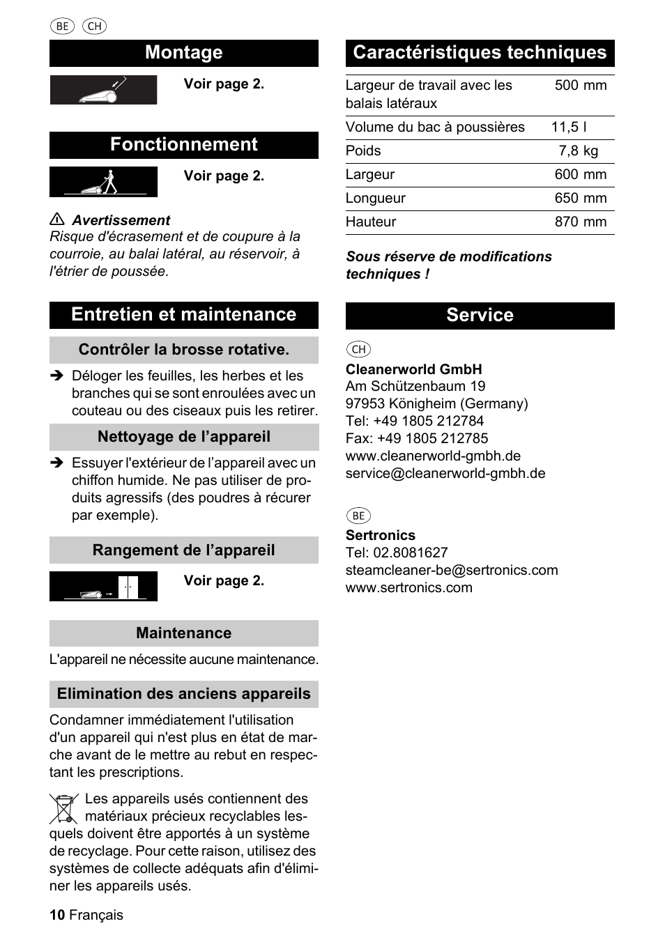 Montage fonctionnement entretien et maintenance, Caractéristiques techniques, Service | Parkside PKM 1500 A1 User Manual | Page 10 / 32