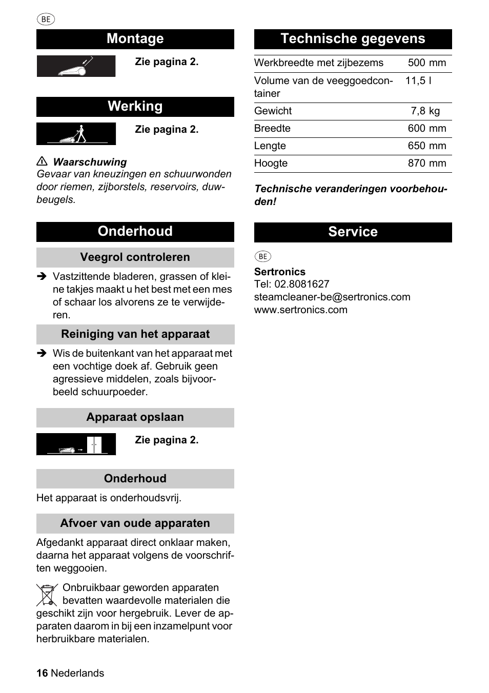 Montage werking onderhoud, Technische gegevens, Service | Parkside PKM 1500 A1 User Manual | Page 16 / 32