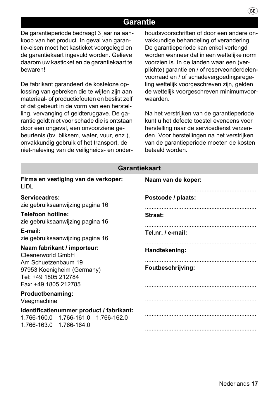 Garantie | Parkside PKM 1500 A1 User Manual | Page 17 / 32