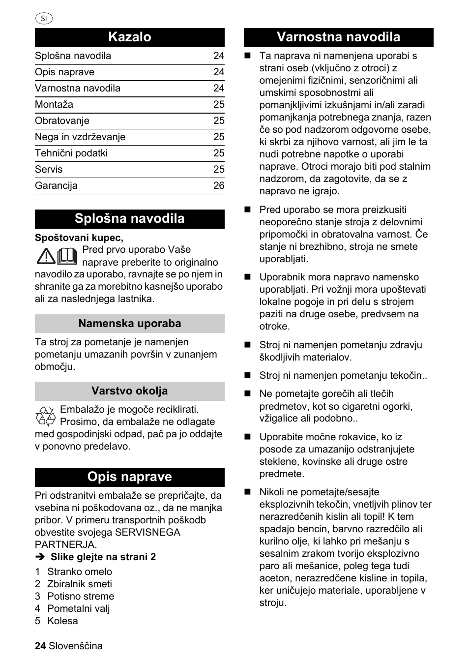 Kazalo, Splošna navodila, Opis naprave | Varnostna navodila | Parkside PKM 1500 A1 User Manual | Page 24 / 32