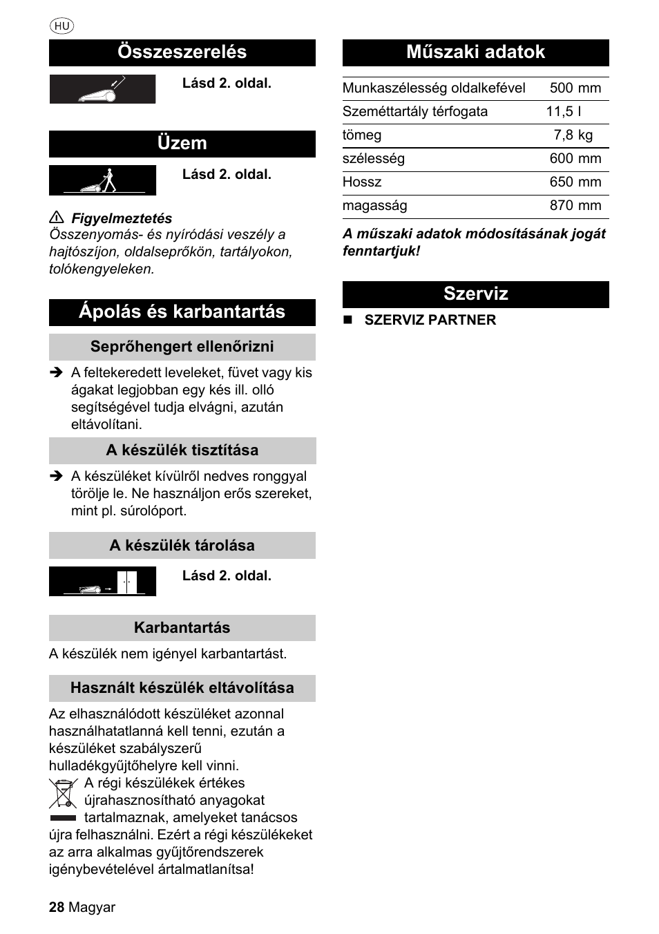 Összeszerelés üzem ápolás és karbantartás, Műszaki adatok, Szerviz | Parkside PKM 1500 A1 User Manual | Page 28 / 32