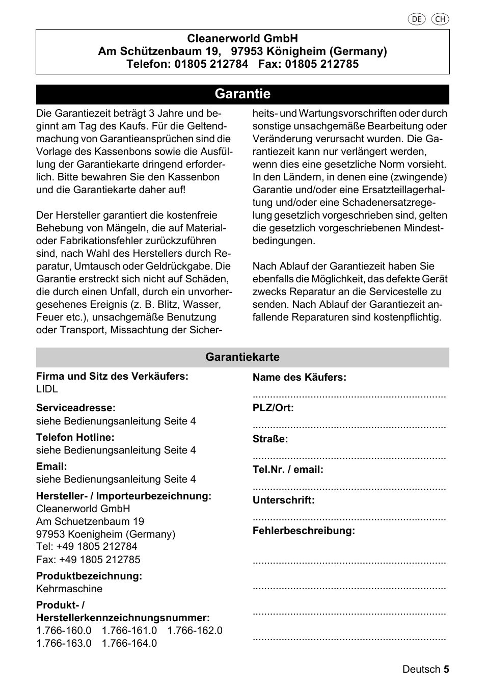 Garantie | Parkside PKM 1500 A1 User Manual | Page 5 / 32