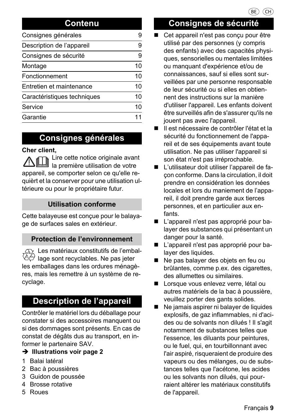 Contenu, Consignes générales, Description de l’appareil | Consignes de sécurité | Parkside PKM 1500 A1 User Manual | Page 9 / 32