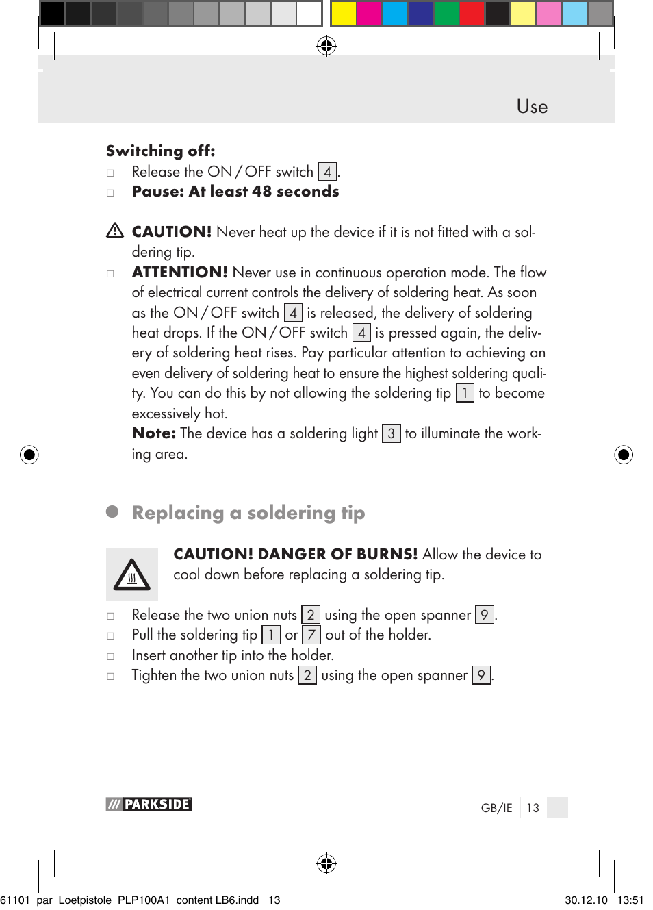 Replacing a soldering tip | Parkside PLP 100 A1 User Manual | Page 12 / 17