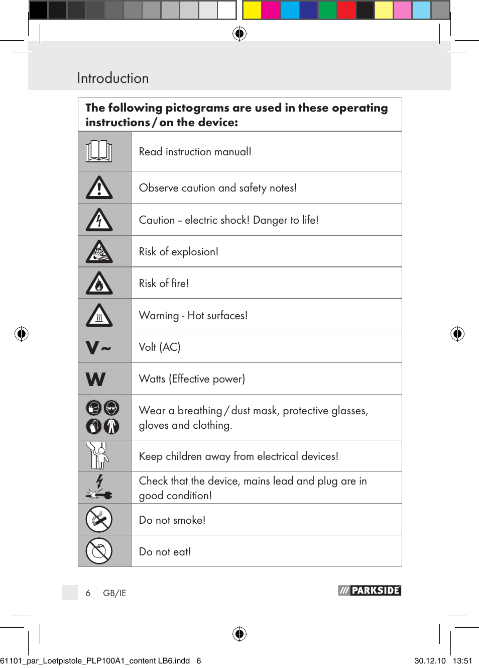 Introduction | Parkside PLP 100 A1 User Manual | Page 5 / 17