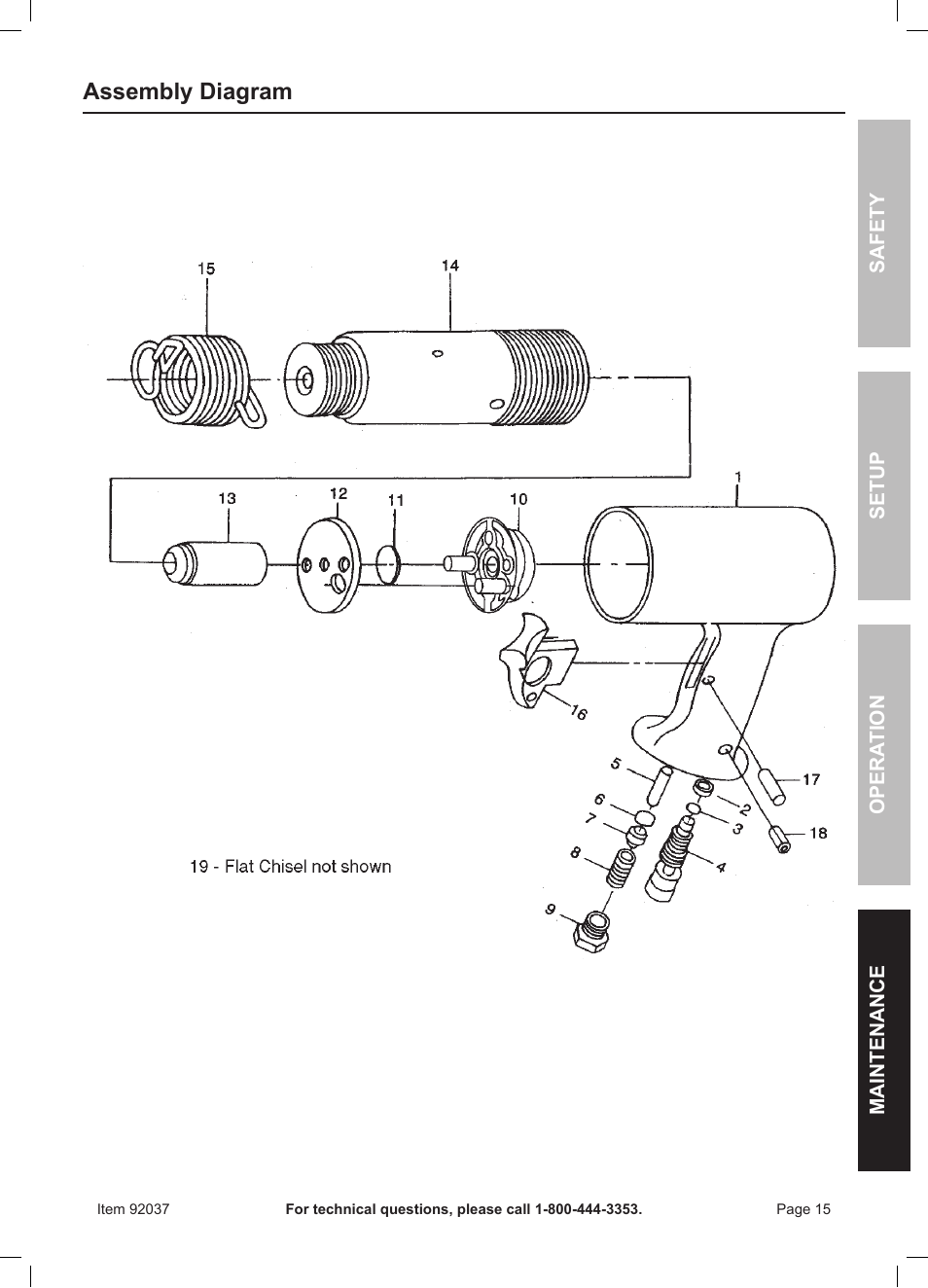 Assembly diagram | Harbor Freight Tools ITEM 92037 User Manual | Page 15 / 16