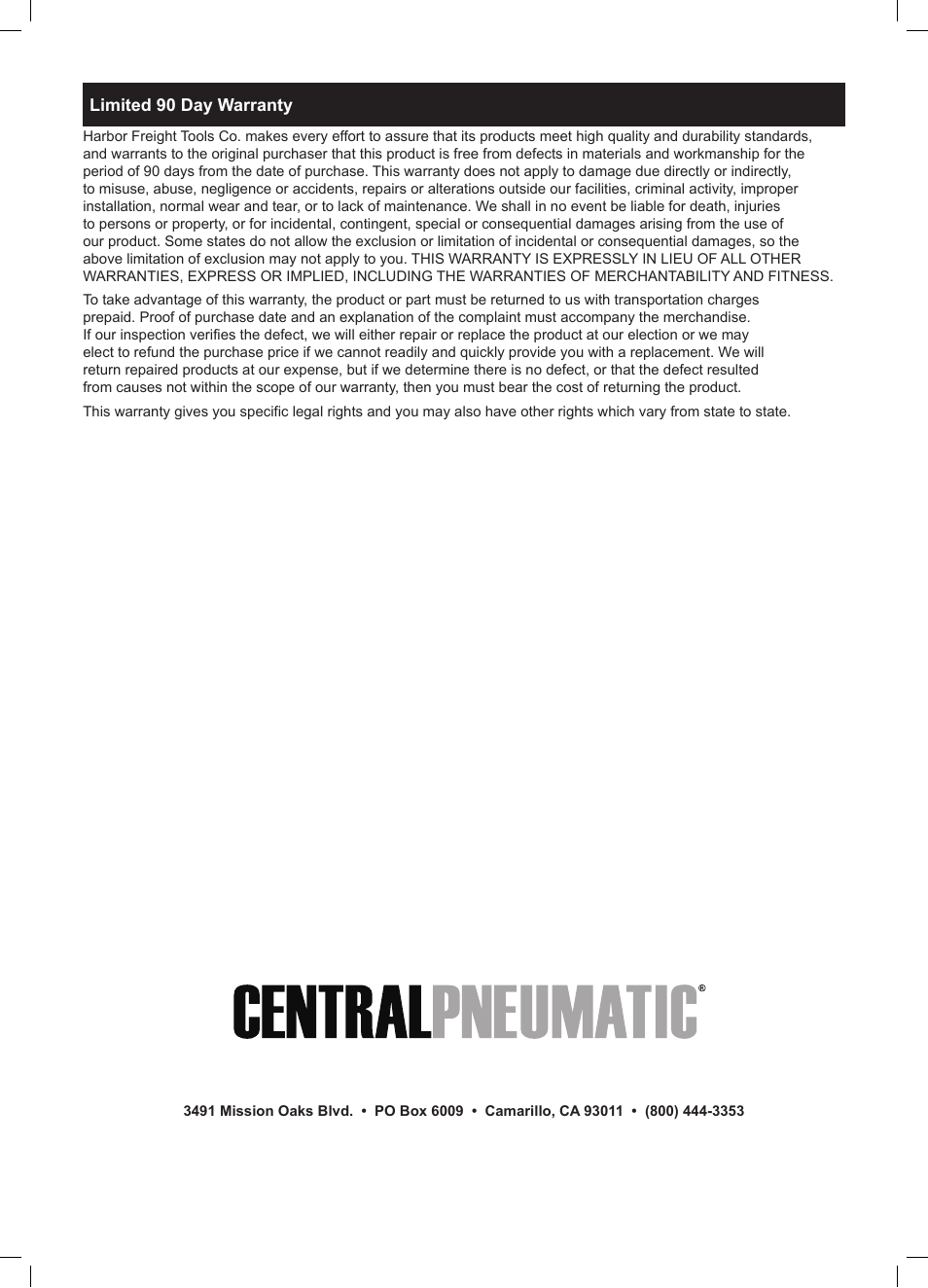 Harbor Freight Tools ITEM 92037 User Manual | Page 16 / 16