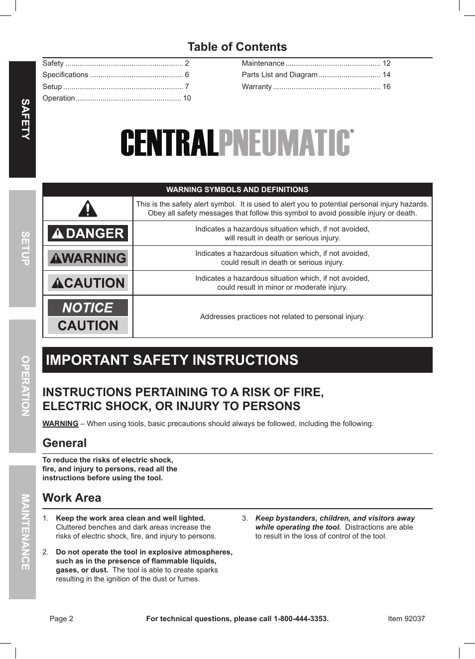 Harbor Freight Tools ITEM 92037 User Manual | Page 2 / 16