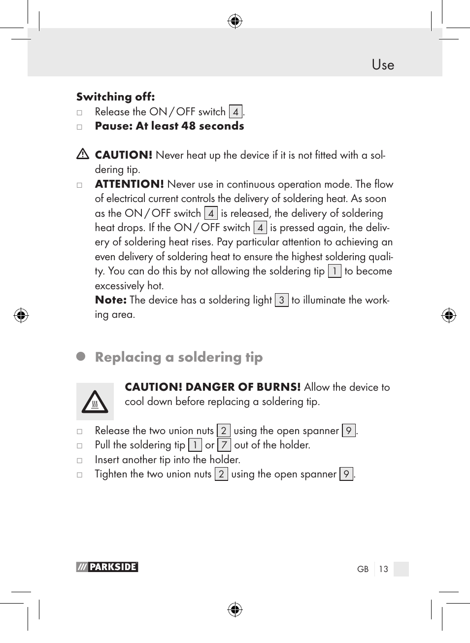 Replacing a soldering tip | Parkside PLP 100 A1 User Manual | Page 12 / 102