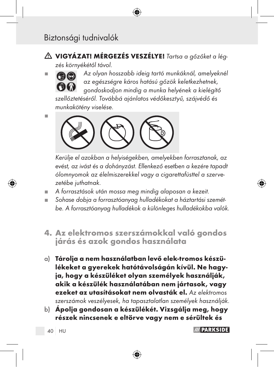 Biztonsági tudnivalók | Parkside PLP 100 A1 User Manual | Page 39 / 102