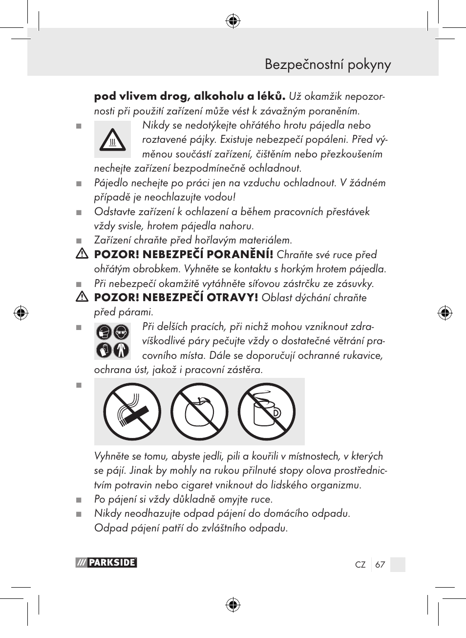 Bezpečnostní pokyny | Parkside PLP 100 A1 User Manual | Page 66 / 102