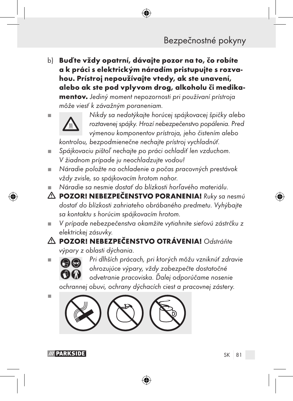 Bezpečnostné pokyny | Parkside PLP 100 A1 User Manual | Page 80 / 102