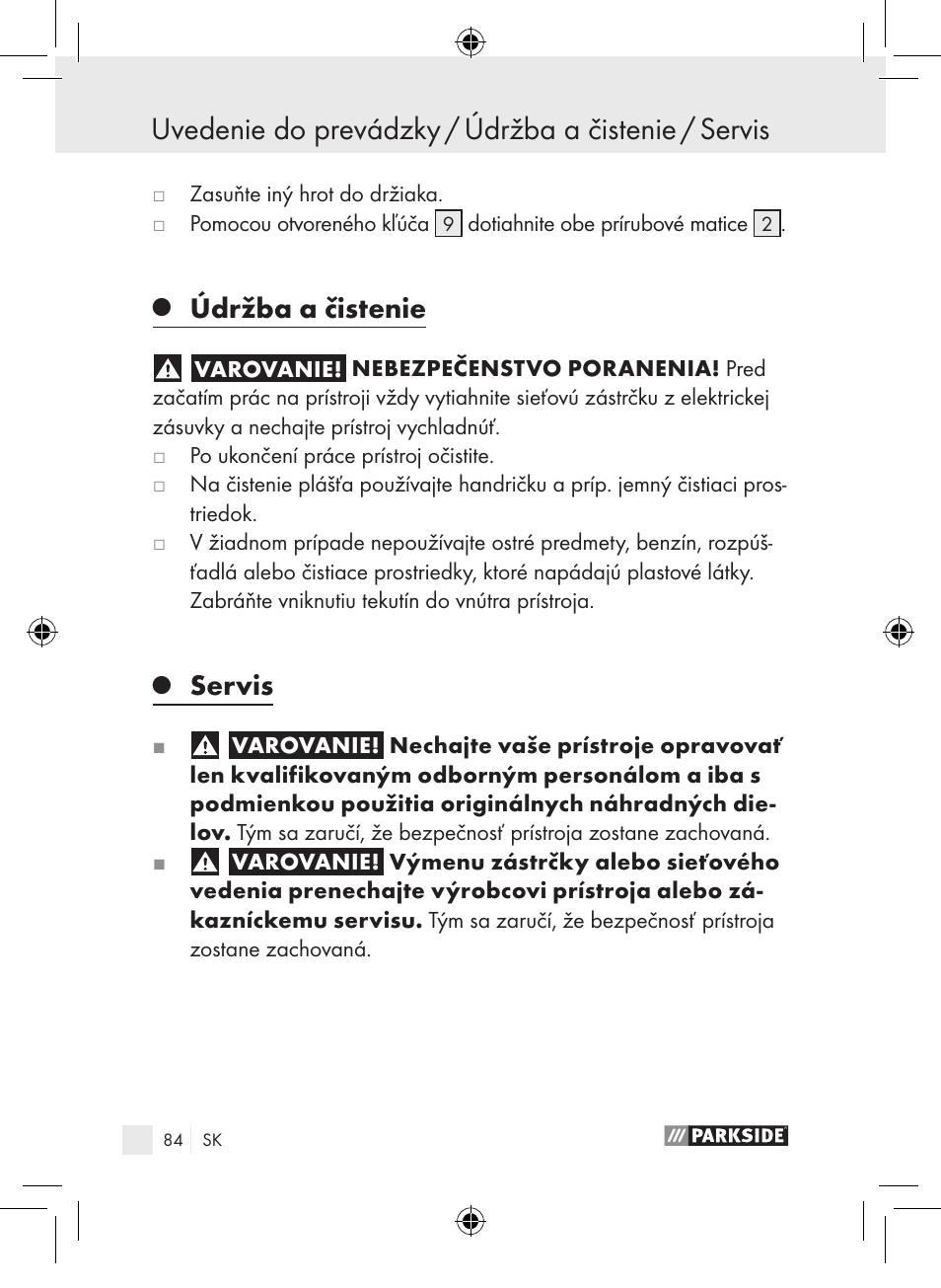 Uvedenie do prevádzky / údržba a čistenie / servis, Údržba a čistenie, Servis | Parkside PLP 100 A1 User Manual | Page 83 / 102