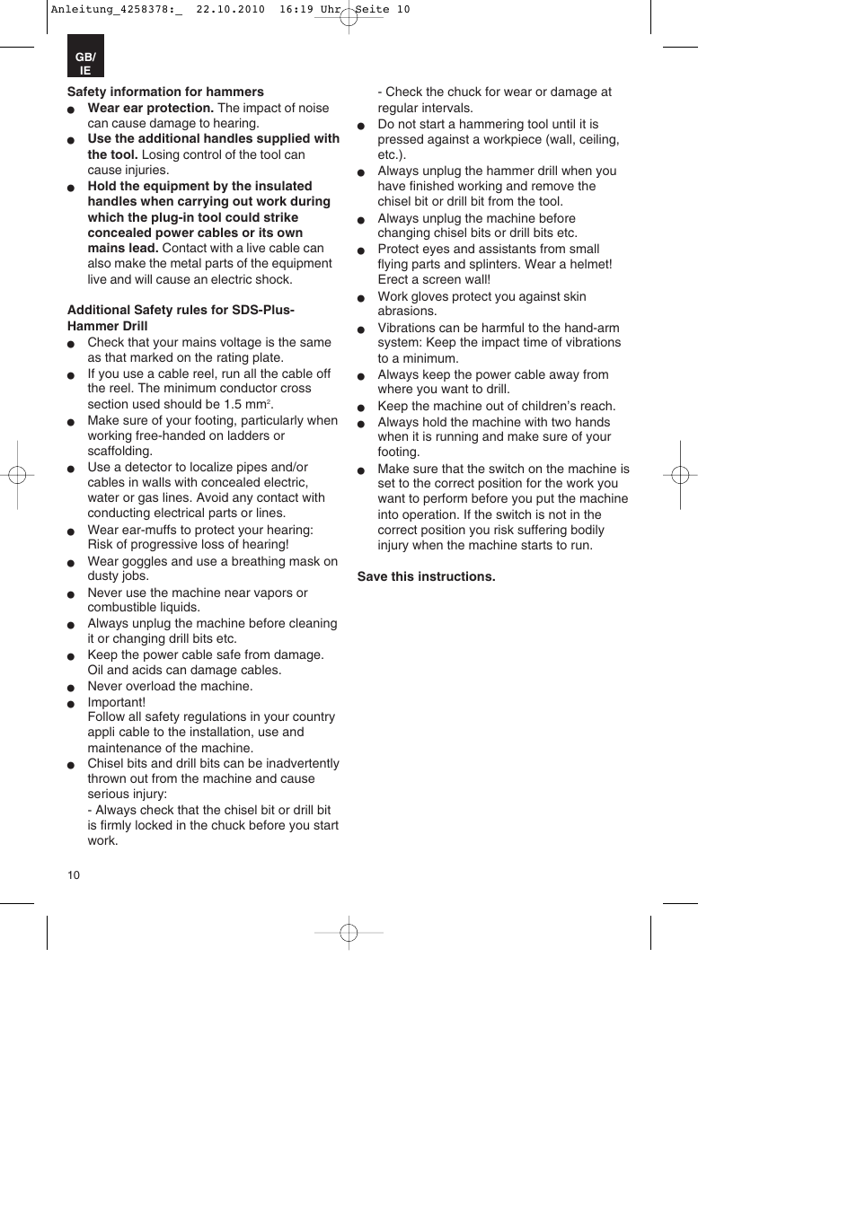 Parkside PBH 1100 A1 User Manual | Page 10 / 20