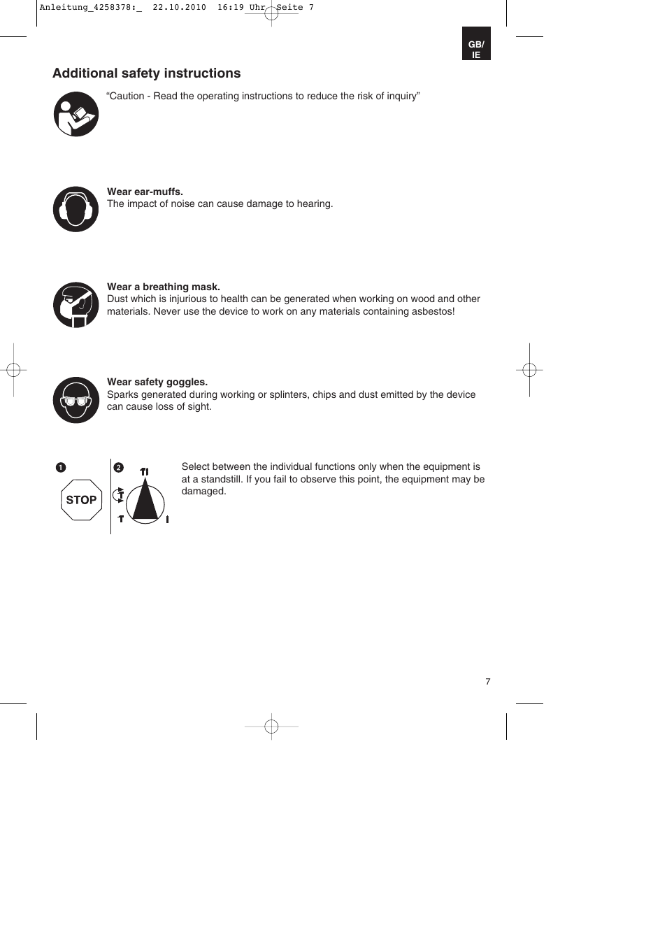 Additional safety instructions | Parkside PBH 1100 A1 User Manual | Page 7 / 20