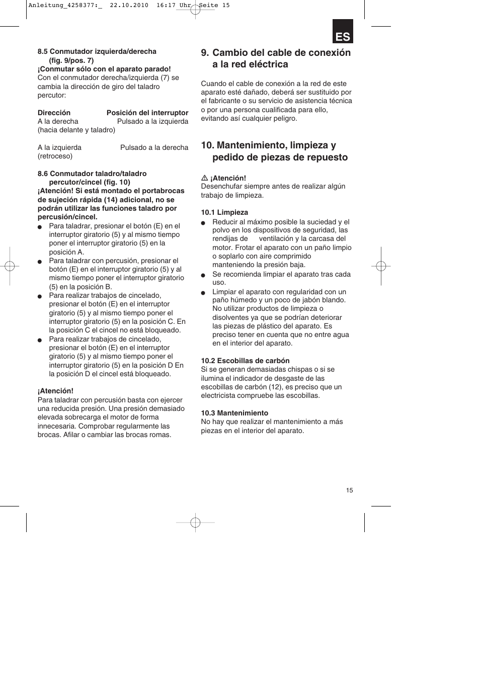 Cambio del cable de conexión a la red eléctrica | Parkside PBH 1100 A1 User Manual | Page 15 / 72