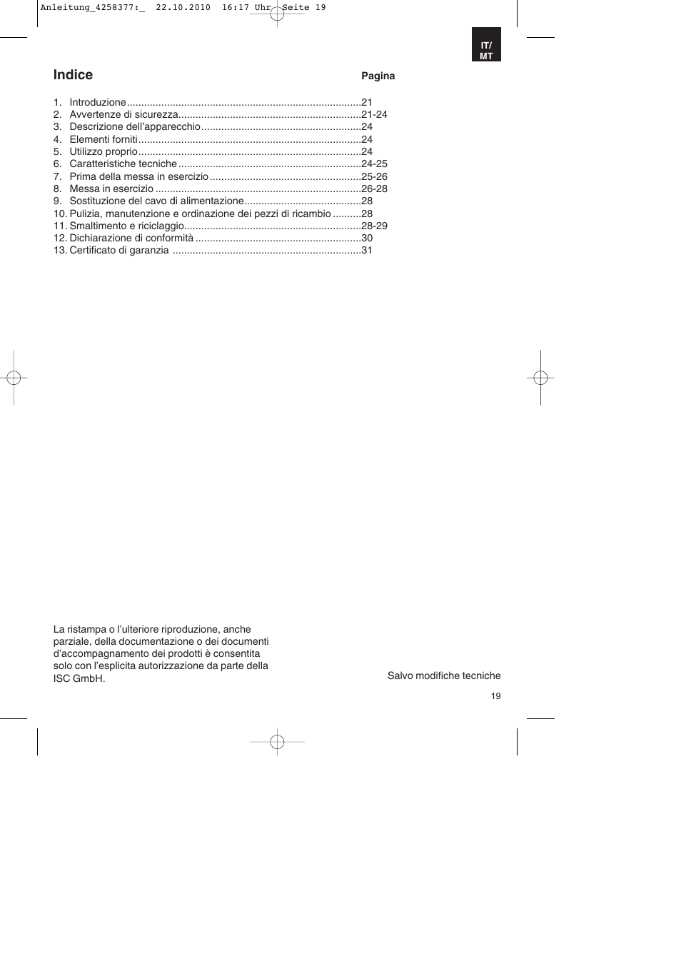 Indice | Parkside PBH 1100 A1 User Manual | Page 19 / 72