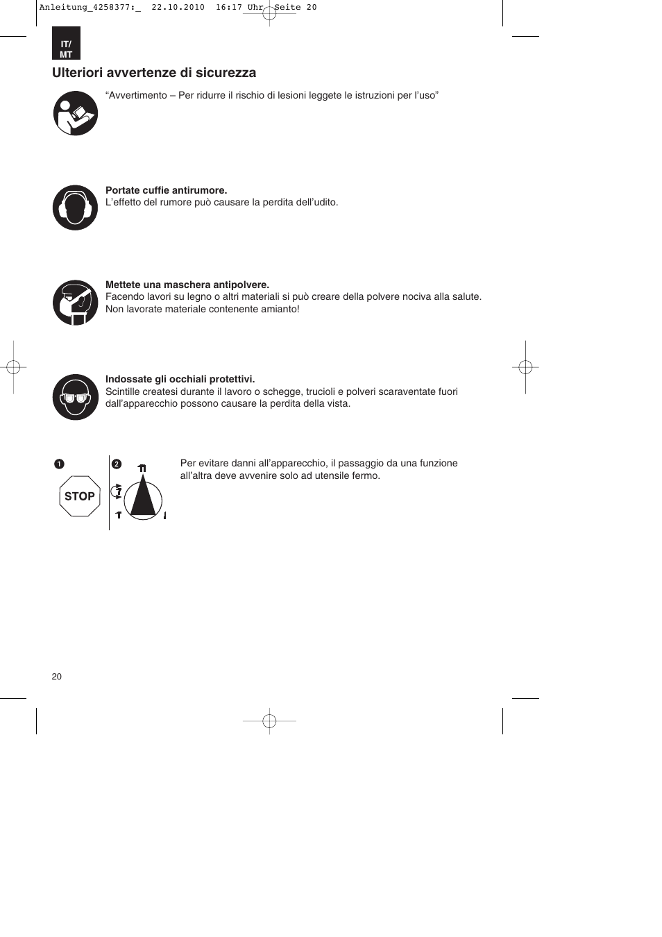 Ulteriori avvertenze di sicurezza | Parkside PBH 1100 A1 User Manual | Page 20 / 72