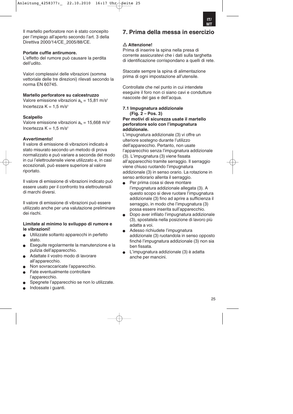 Prima della messa in esercizio | Parkside PBH 1100 A1 User Manual | Page 25 / 72