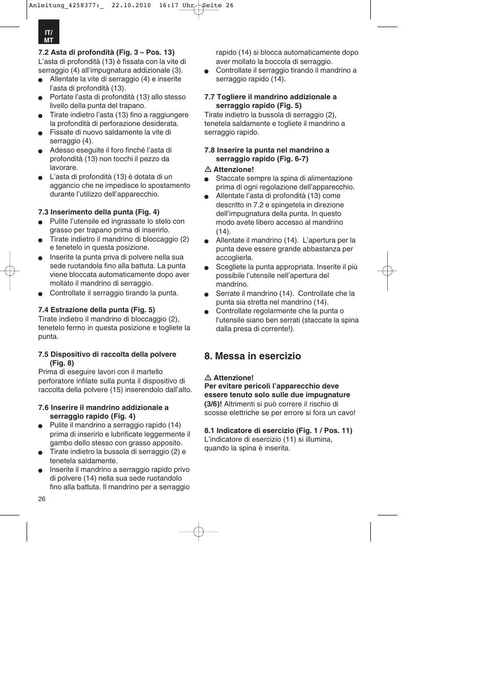Messa in esercizio | Parkside PBH 1100 A1 User Manual | Page 26 / 72