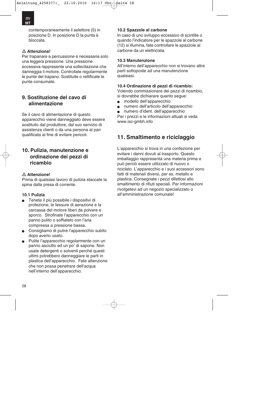 Smaltimento e riciclaggio | Parkside PBH 1100 A1 User Manual | Page 28 / 72