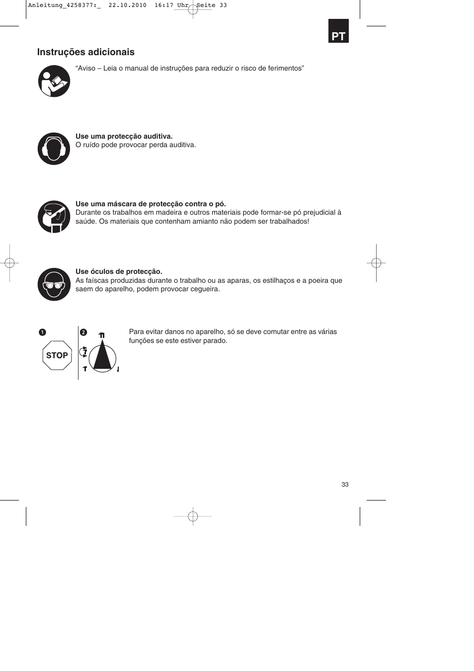Instruções adicionais | Parkside PBH 1100 A1 User Manual | Page 33 / 72