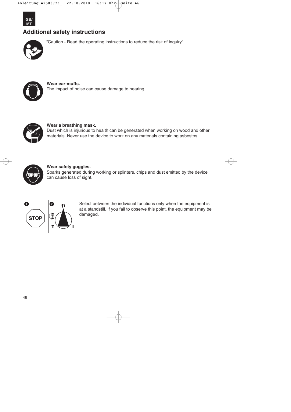 Additional safety instructions | Parkside PBH 1100 A1 User Manual | Page 46 / 72