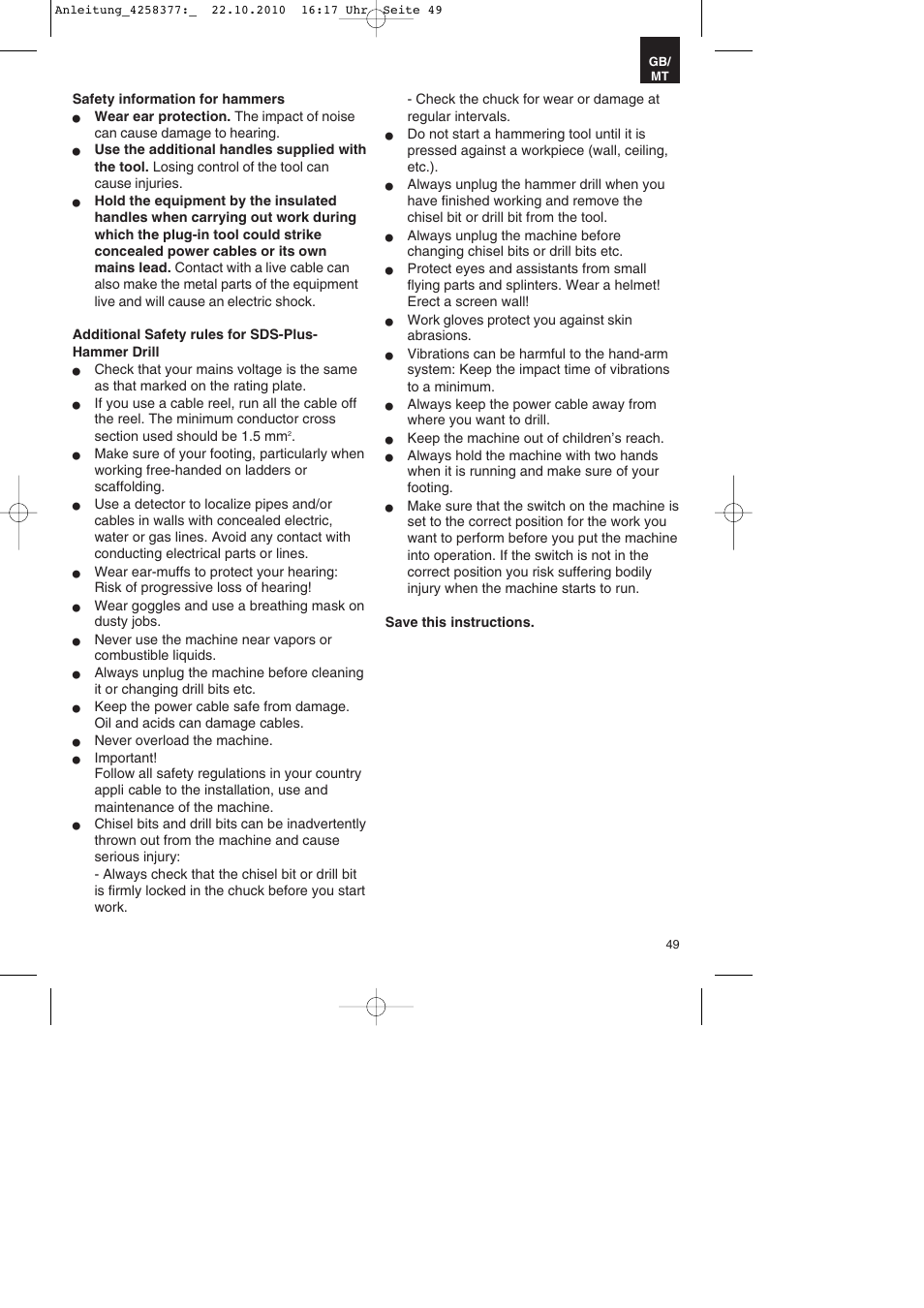 Parkside PBH 1100 A1 User Manual | Page 49 / 72