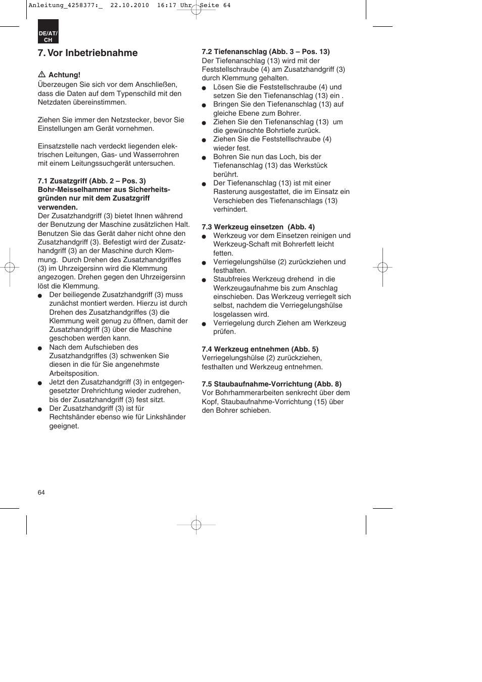 Vor inbetriebnahme | Parkside PBH 1100 A1 User Manual | Page 64 / 72