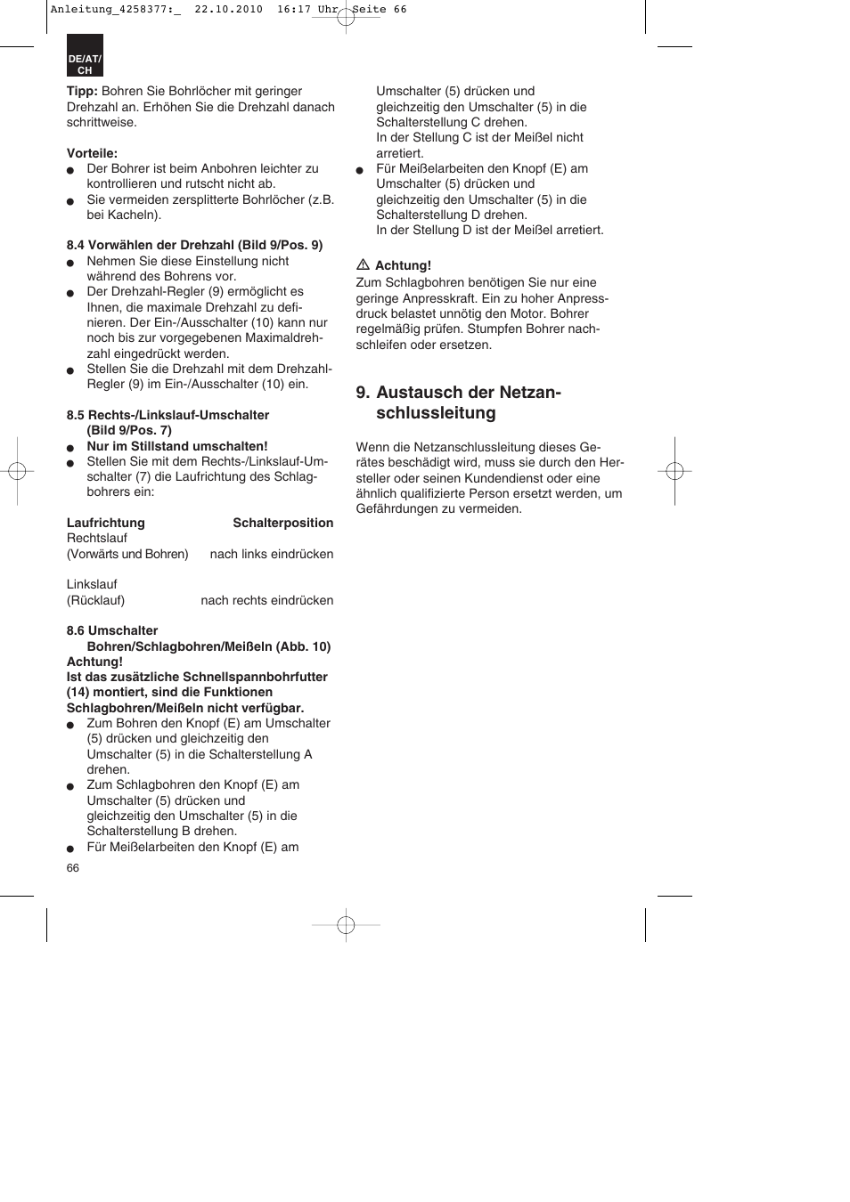 Austausch der netzan- schlussleitung | Parkside PBH 1100 A1 User Manual | Page 66 / 72