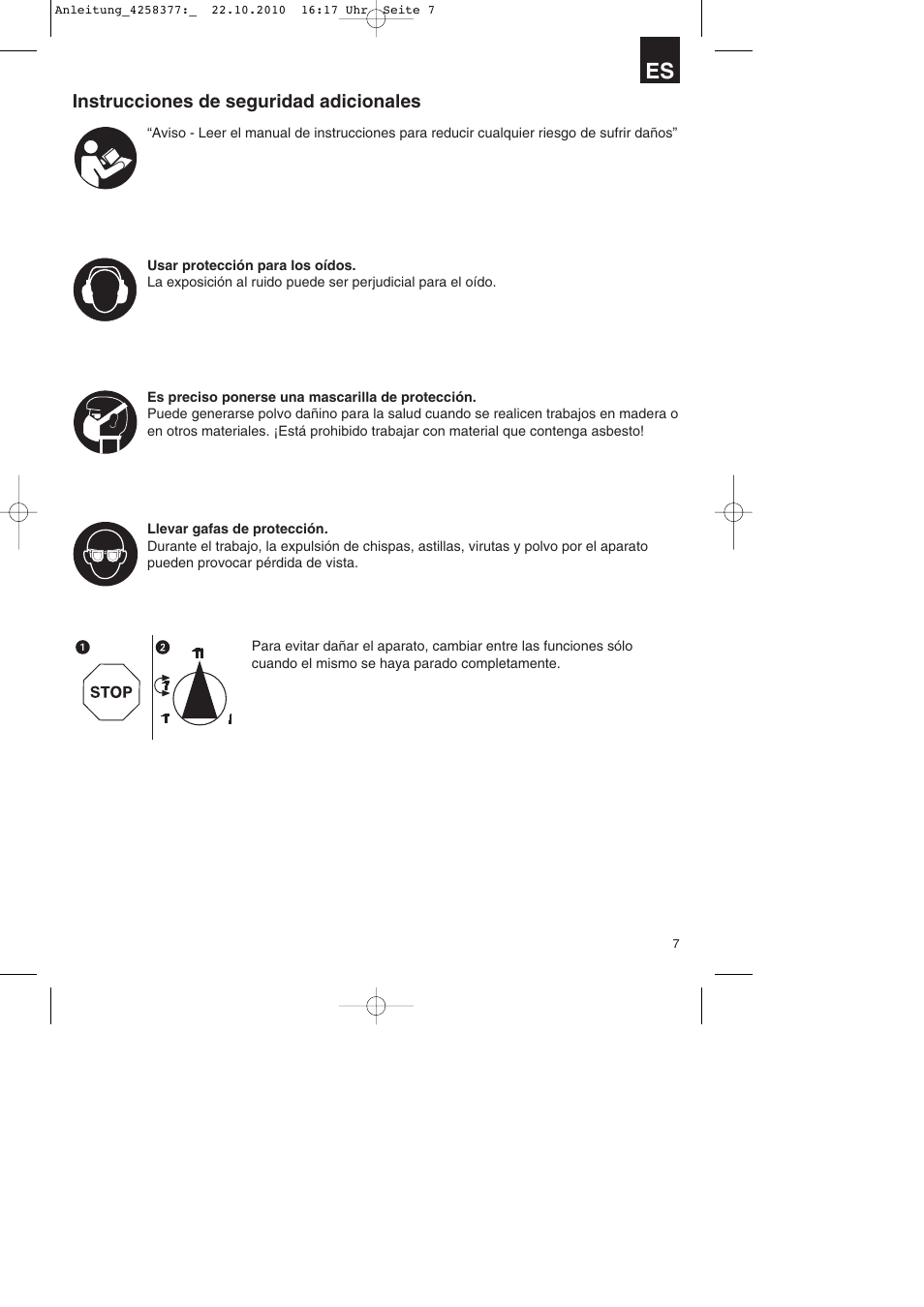 Instrucciones de seguridad adicionales | Parkside PBH 1100 A1 User Manual | Page 7 / 72