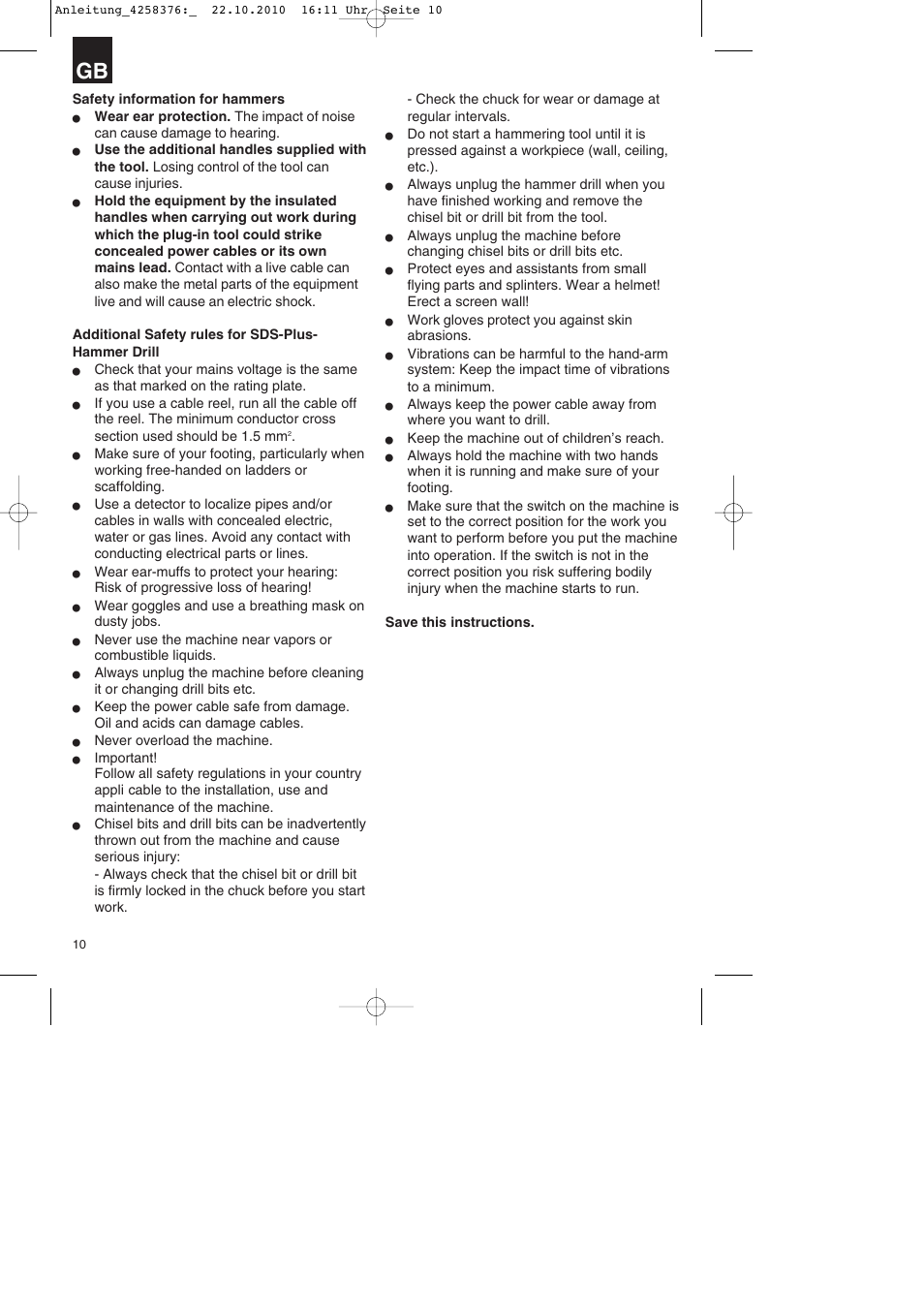 Parkside PBH 1100 A1 User Manual | Page 10 / 96