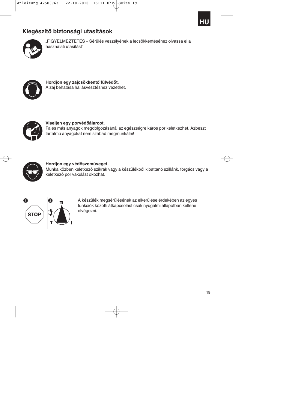 Kiegészítő biztonsági utasítások | Parkside PBH 1100 A1 User Manual | Page 19 / 96