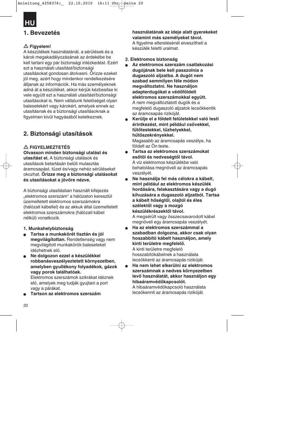 Bevezetés, Biztonsági utasítások | Parkside PBH 1100 A1 User Manual | Page 20 / 96