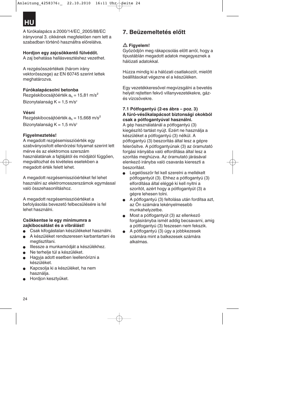 Beüzemeltetés előtt | Parkside PBH 1100 A1 User Manual | Page 24 / 96