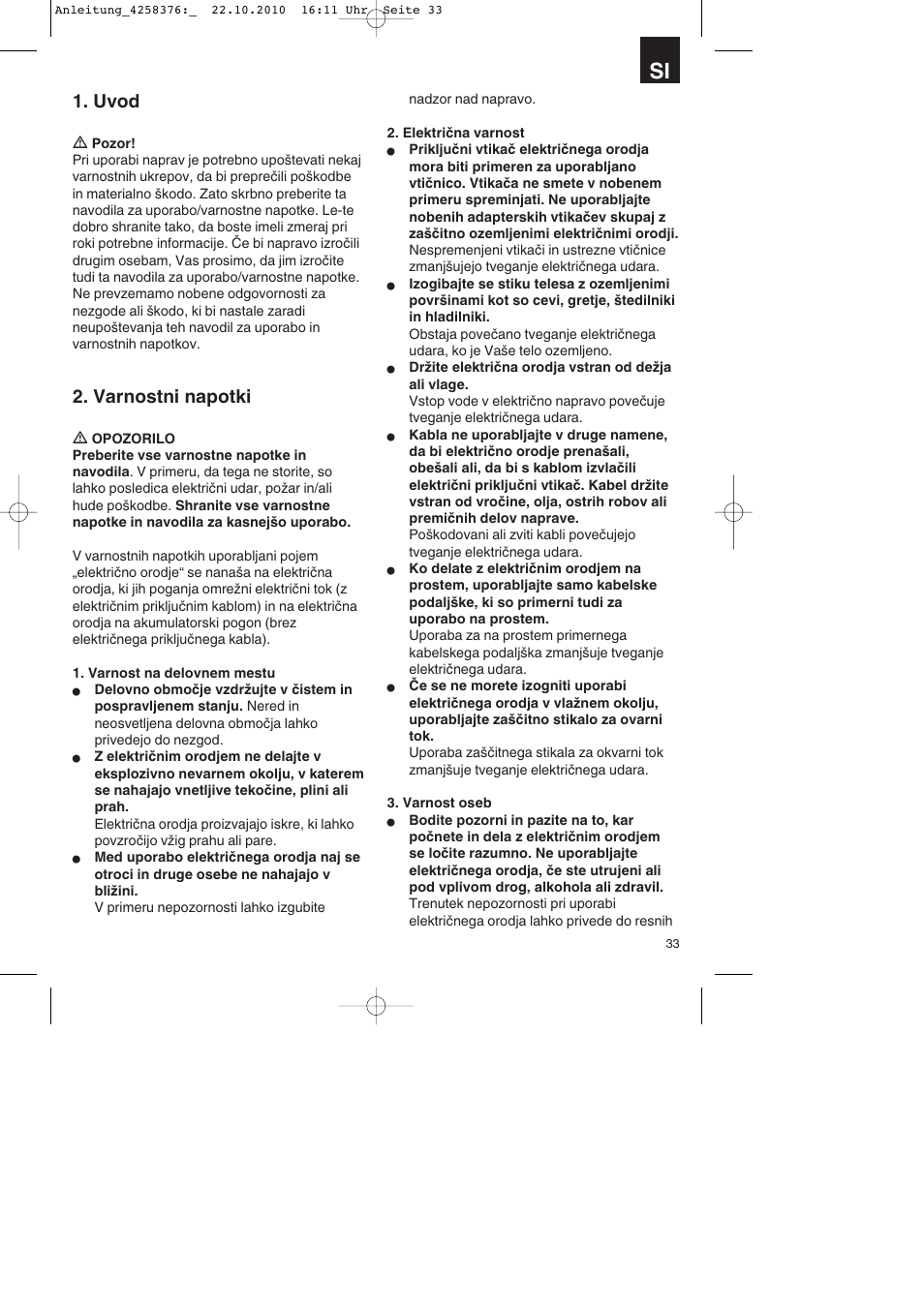 Uvod, Varnostni napotki | Parkside PBH 1100 A1 User Manual | Page 33 / 96