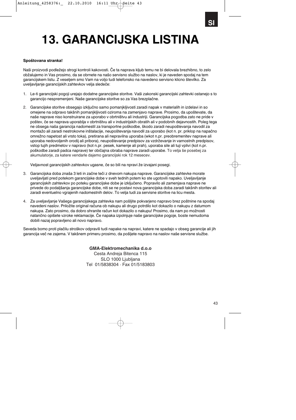 Garancijska listina | Parkside PBH 1100 A1 User Manual | Page 43 / 96