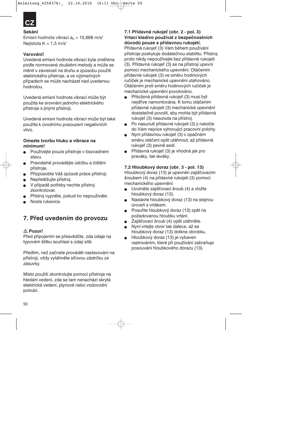 Před uvedením do provozu | Parkside PBH 1100 A1 User Manual | Page 50 / 96